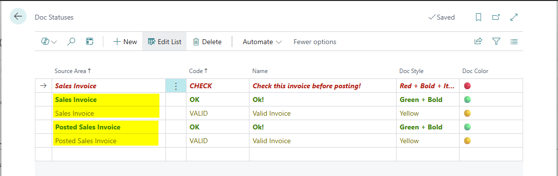 Doc Status Setup