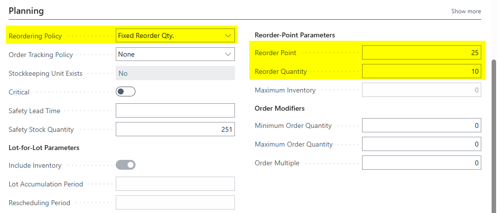 Fixed Reorder Qty.